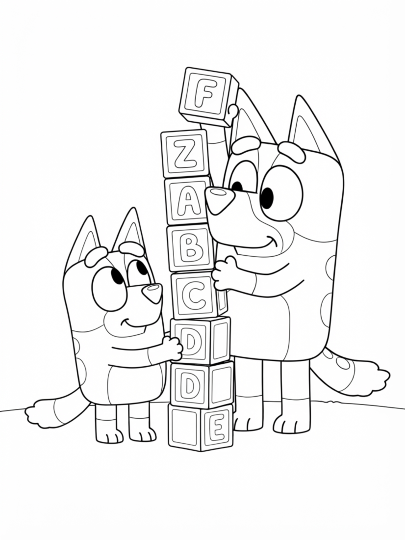 Bluey and Bingo Building a Tower