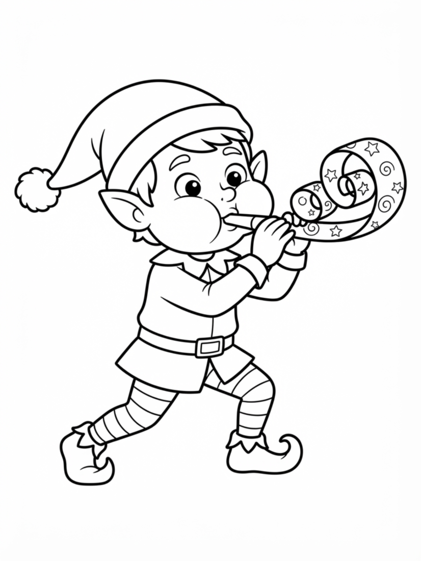 Elf Blowing a Party Horn