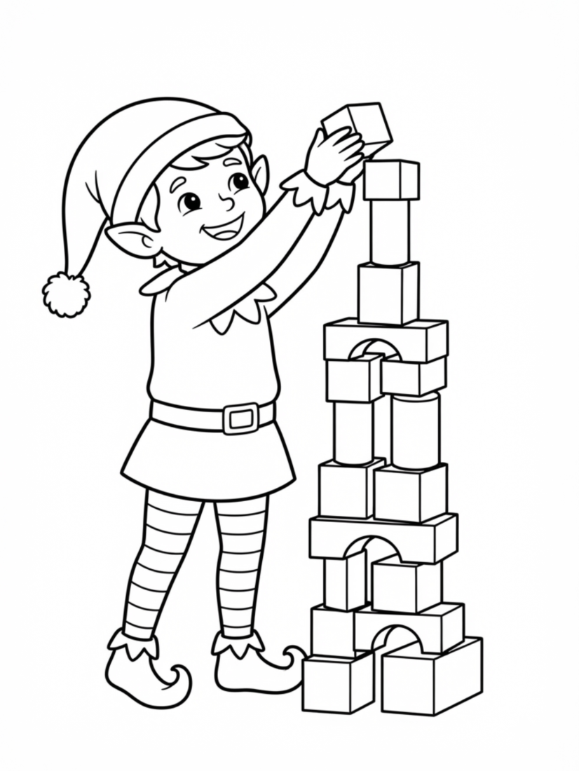 Elf Building with Toy Blocks