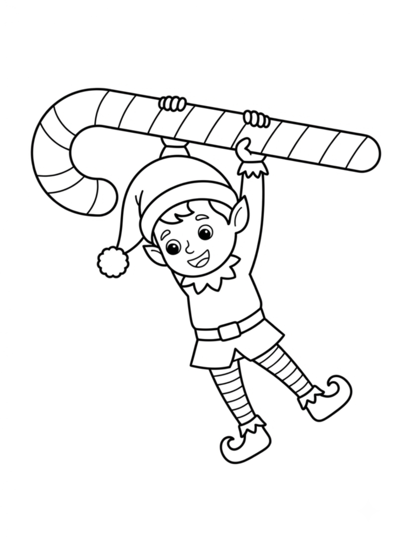 Elf Hanging from a Candy Cane