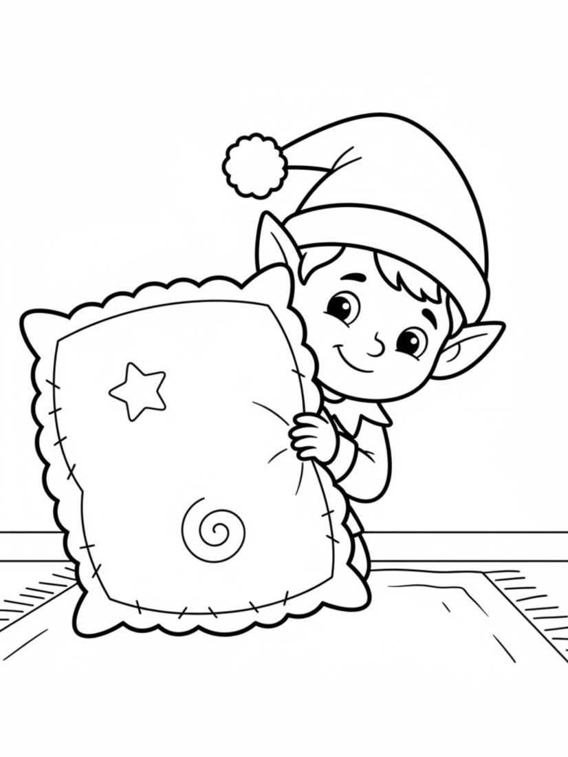Elf Hiding Behind a Pillow