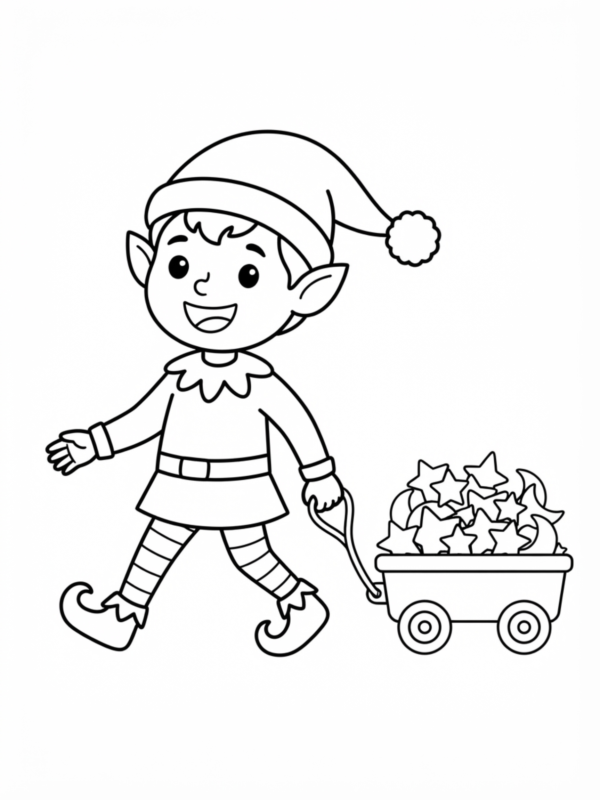 Elf Pulling a Toy Wagon