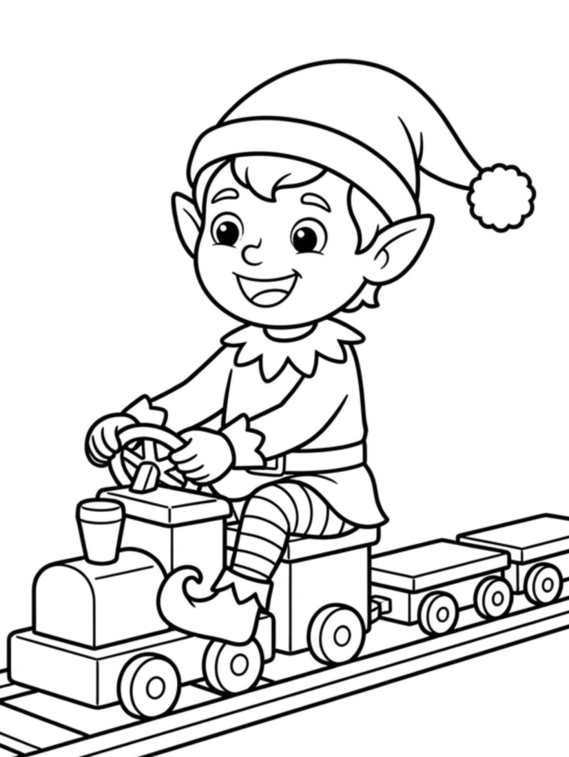 Elf Riding a Toy Train