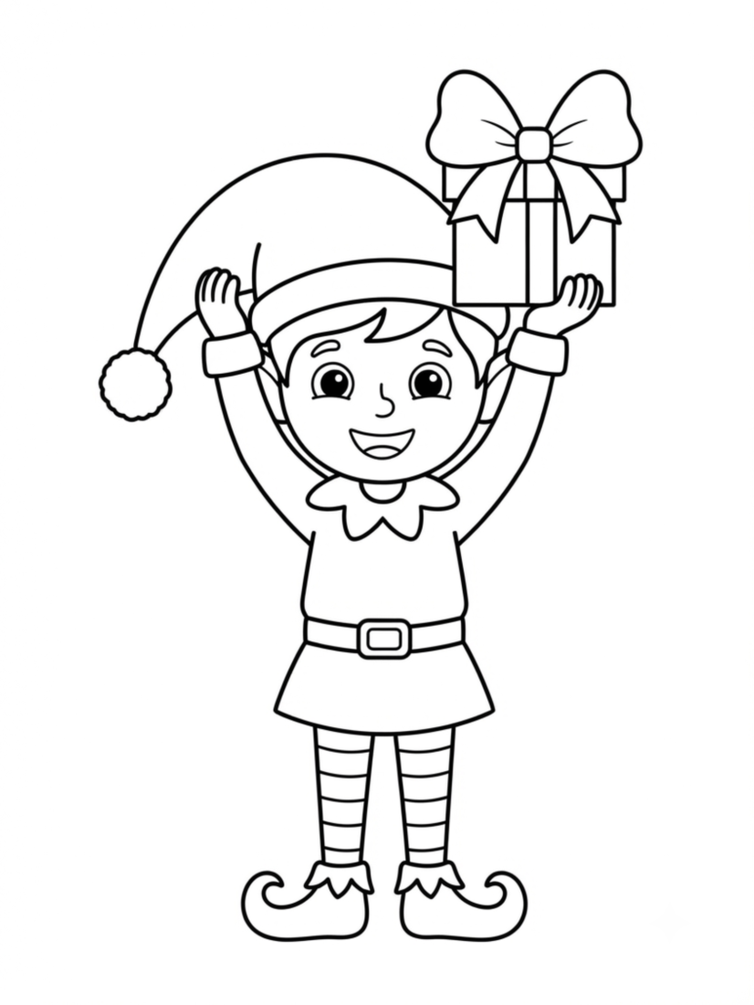 Elf Showing a Holiday Gift