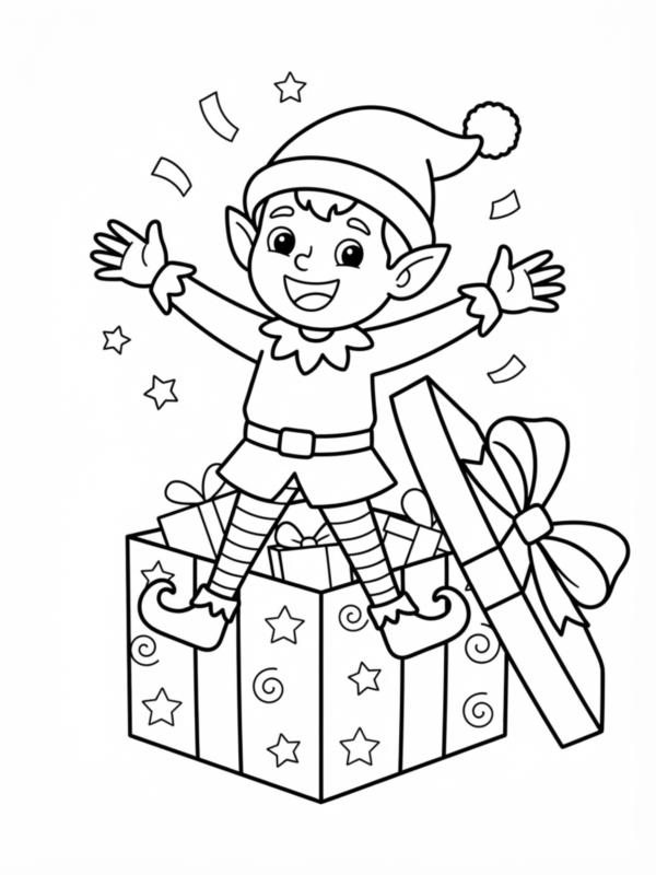 Elf Stepping Out of a Gift Box