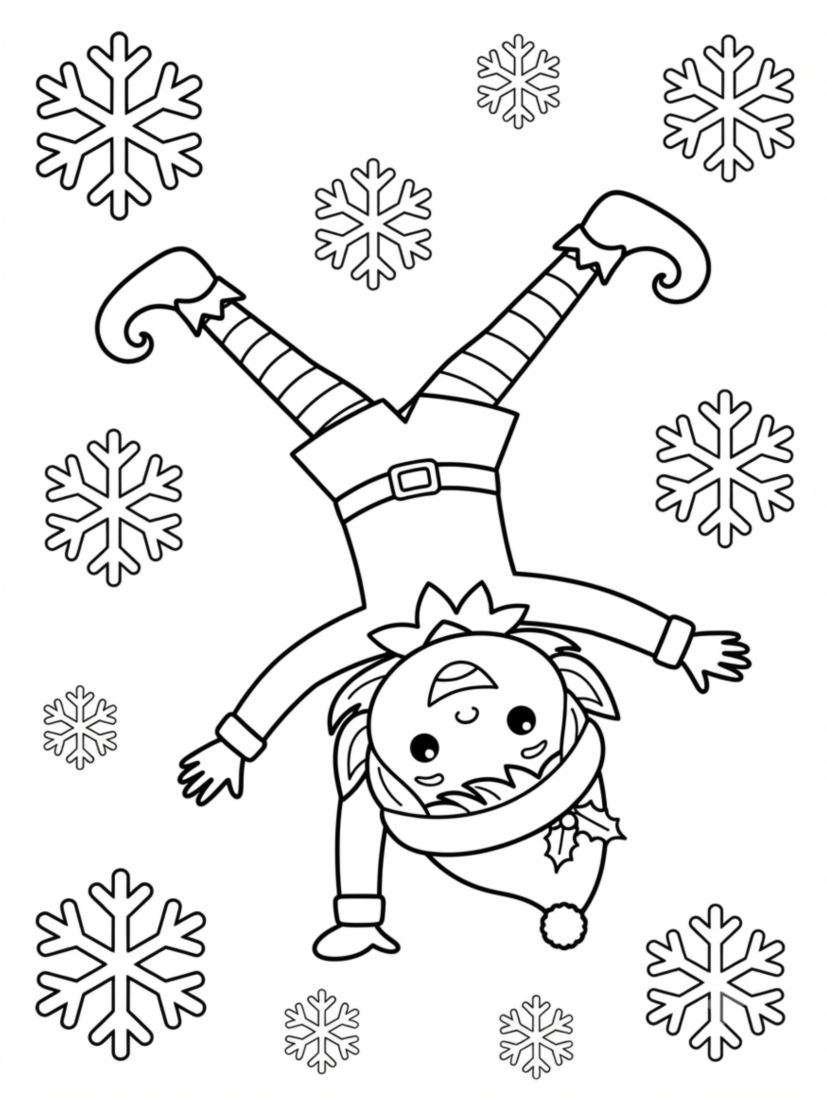 Elf Tumbling Through Snowflakes