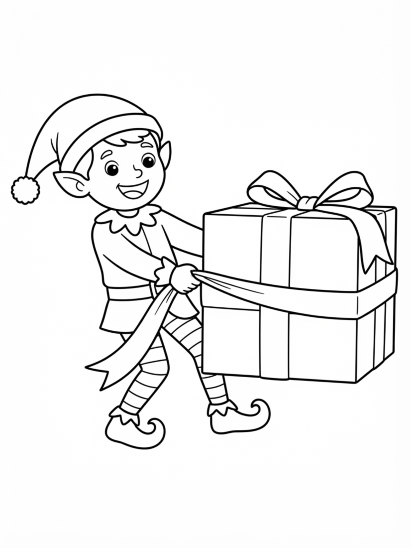Elf Wrapping a Present