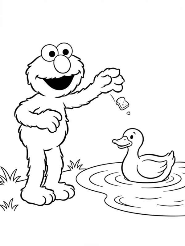Elmo Feeding a Duck