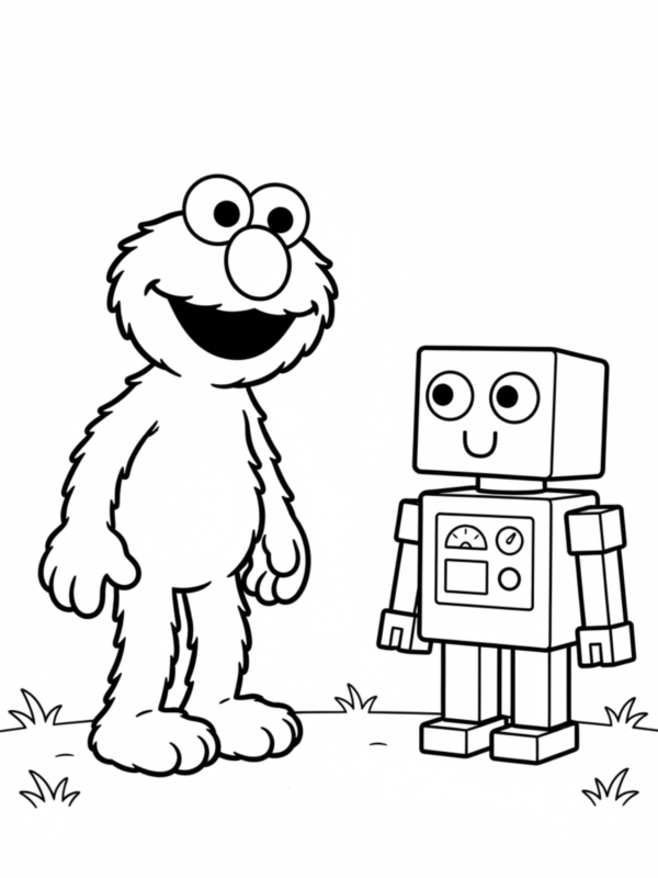 Elmo Playing with a Toy Robot