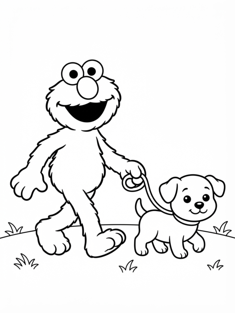 Elmo Walking a Puppy