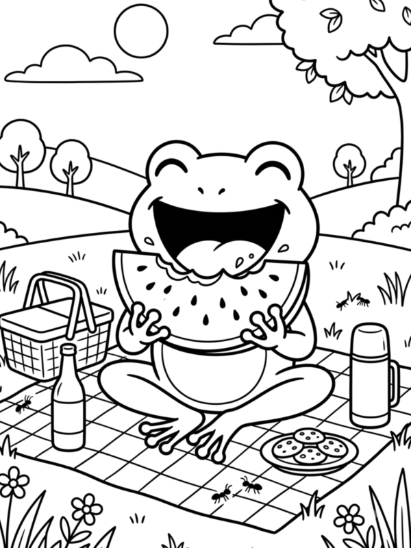 Frog Eating a Slice of Watermelon