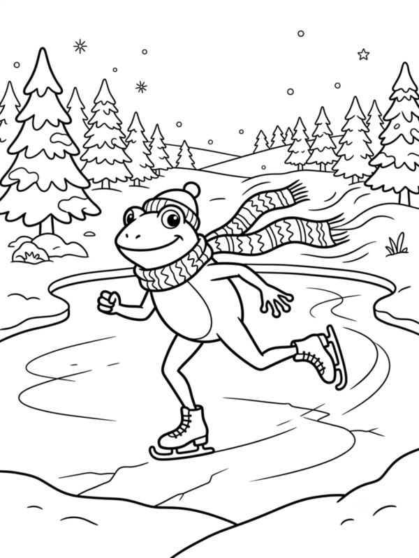 Frog Ice Skating on a Pond