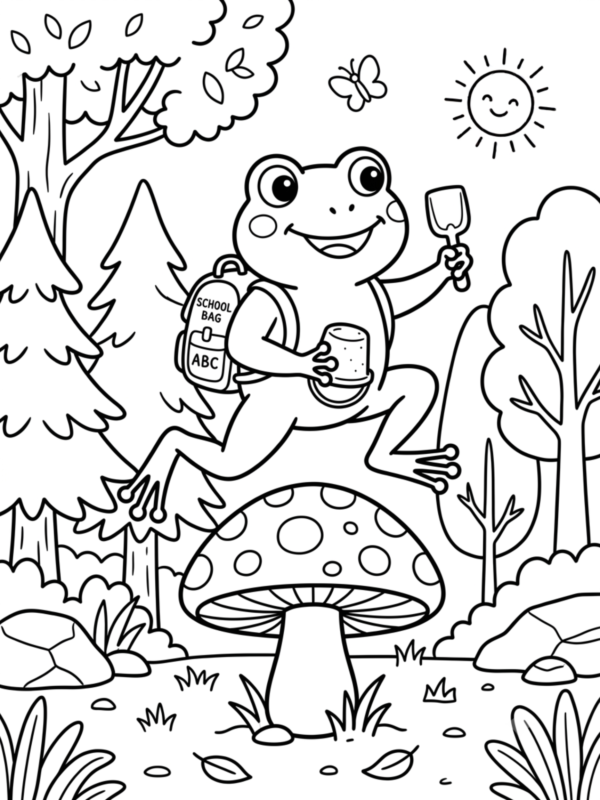 Frog Jumping Over a Mushroom