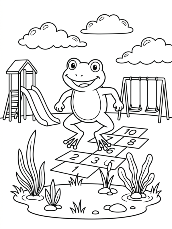 Frog Playing Hopscotch
