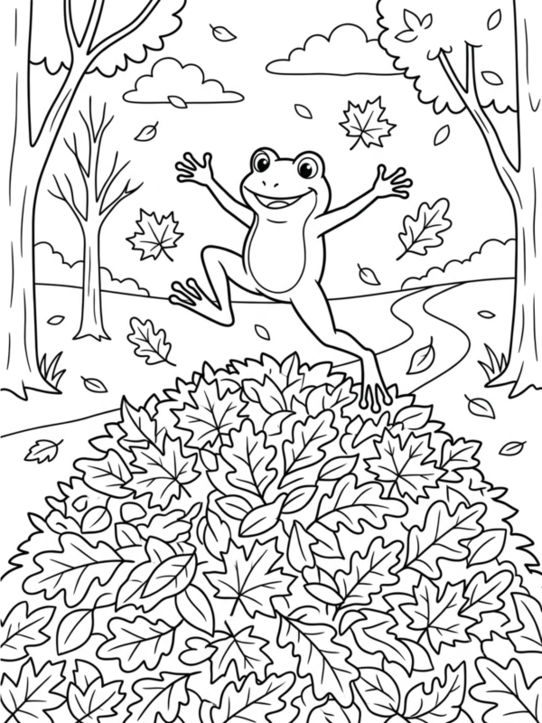 Frog Playing in Autumn Leaves