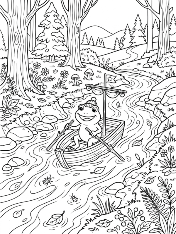 Frog Rowing a Toy Boat