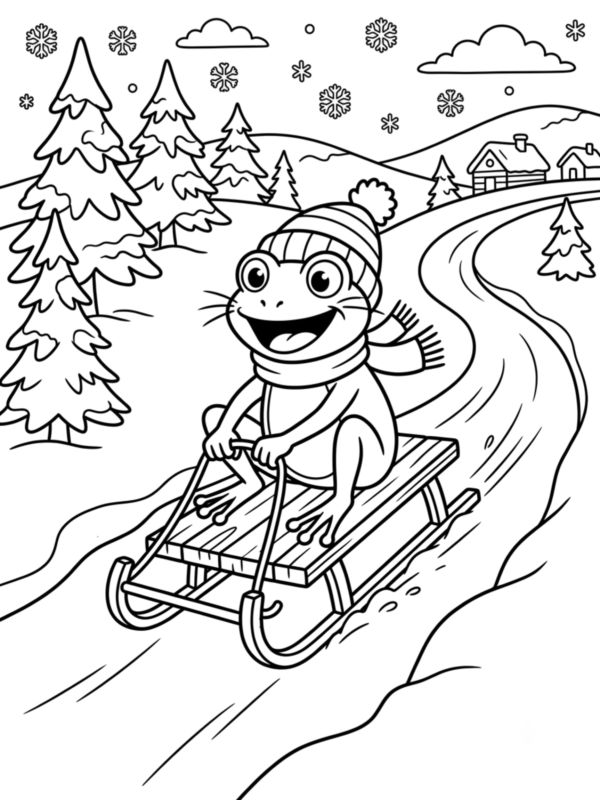 Frog Sledding Down a Snowy Hill
