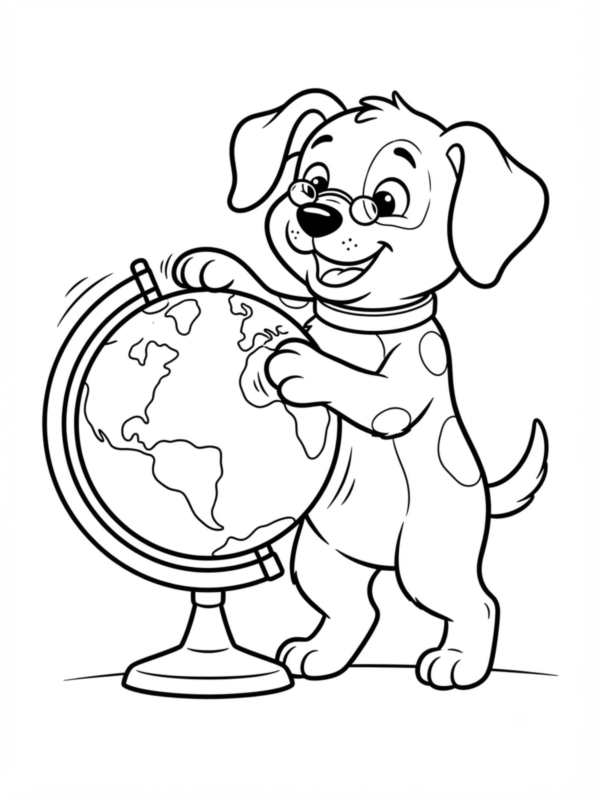 Puppy Looking at a Globe