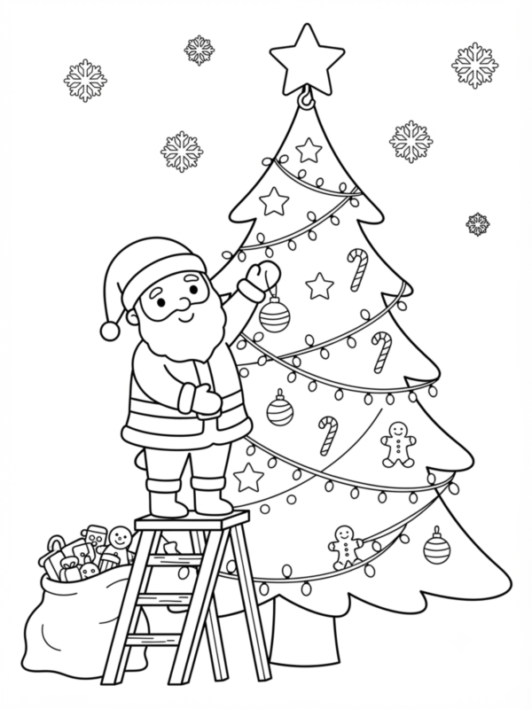 Santa Decorating the Christmas Tree