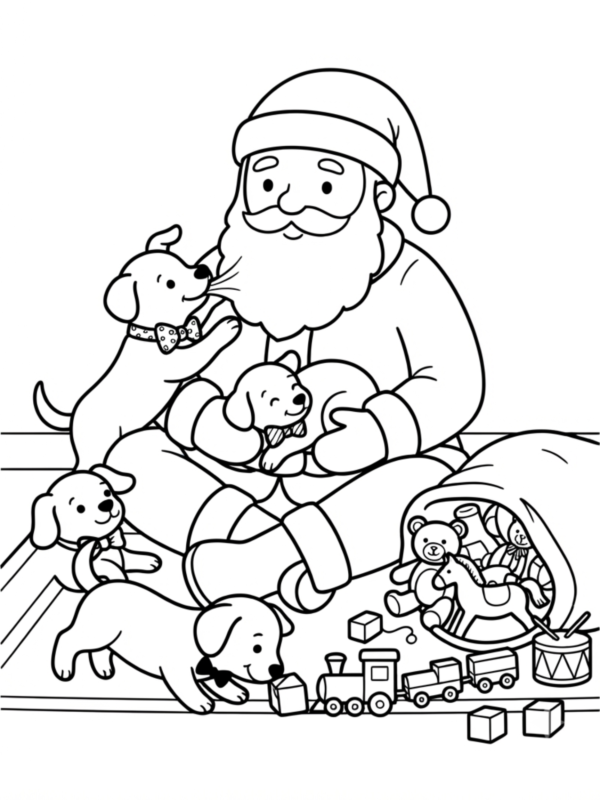 Santa Playing with Puppies