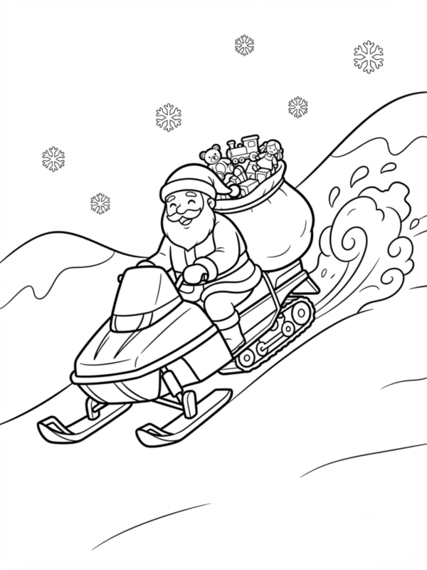 Santa Riding a Snowmobile
