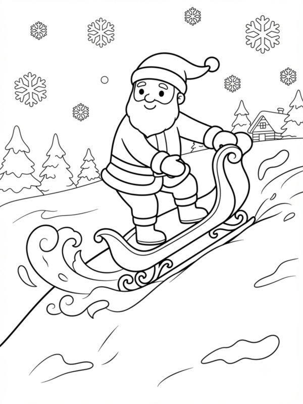 Santa Surfing on a Sled Wave