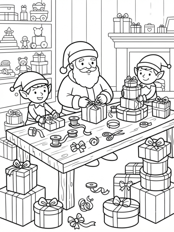 Santa and the Elves Wrapping Presents