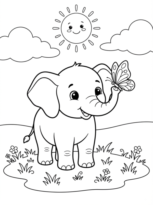 Baby Elephant with a Butterfly