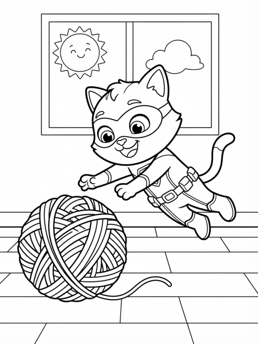 Buddy Chasing a Yarn Ball