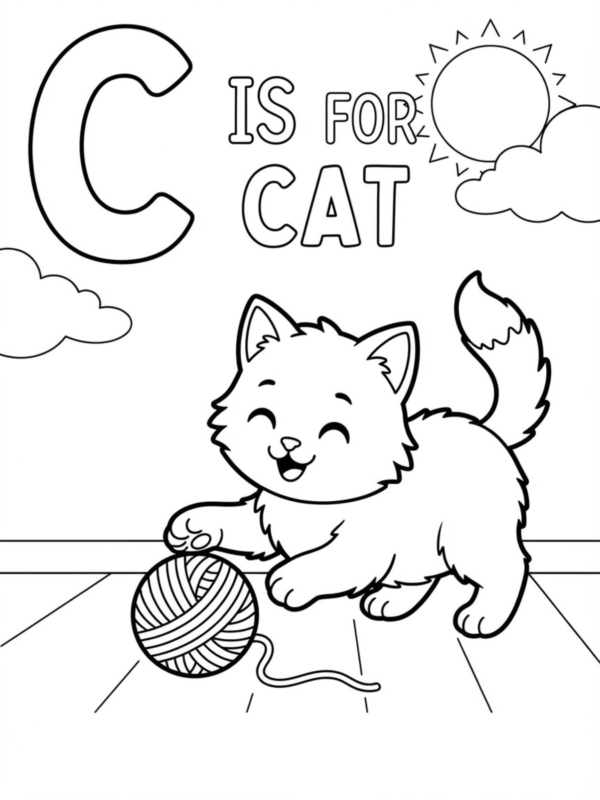 C is For Cute Cat Chasing Yarn