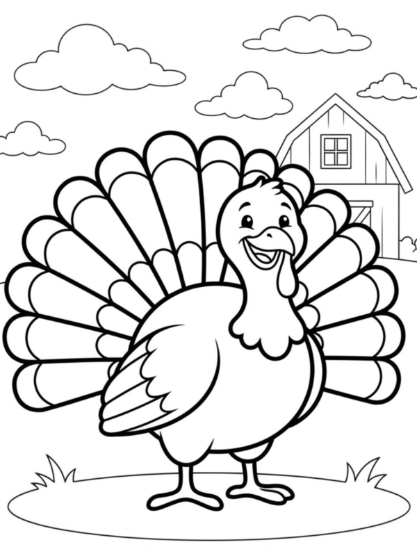 Cheerful Turkey with Feathers