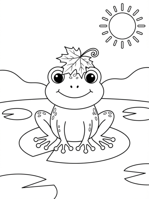 Chubby Frog Wearing a Leaf Hat