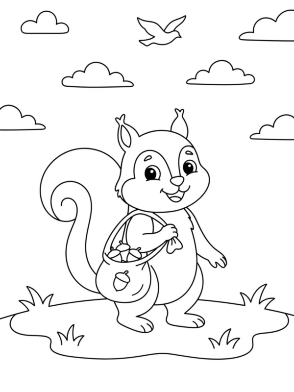 Cute Squirrel with a Bag of Nuts