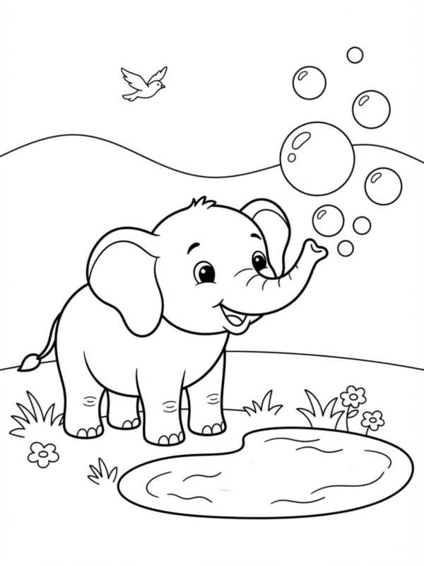 Elephant Blowing Water Bubbles