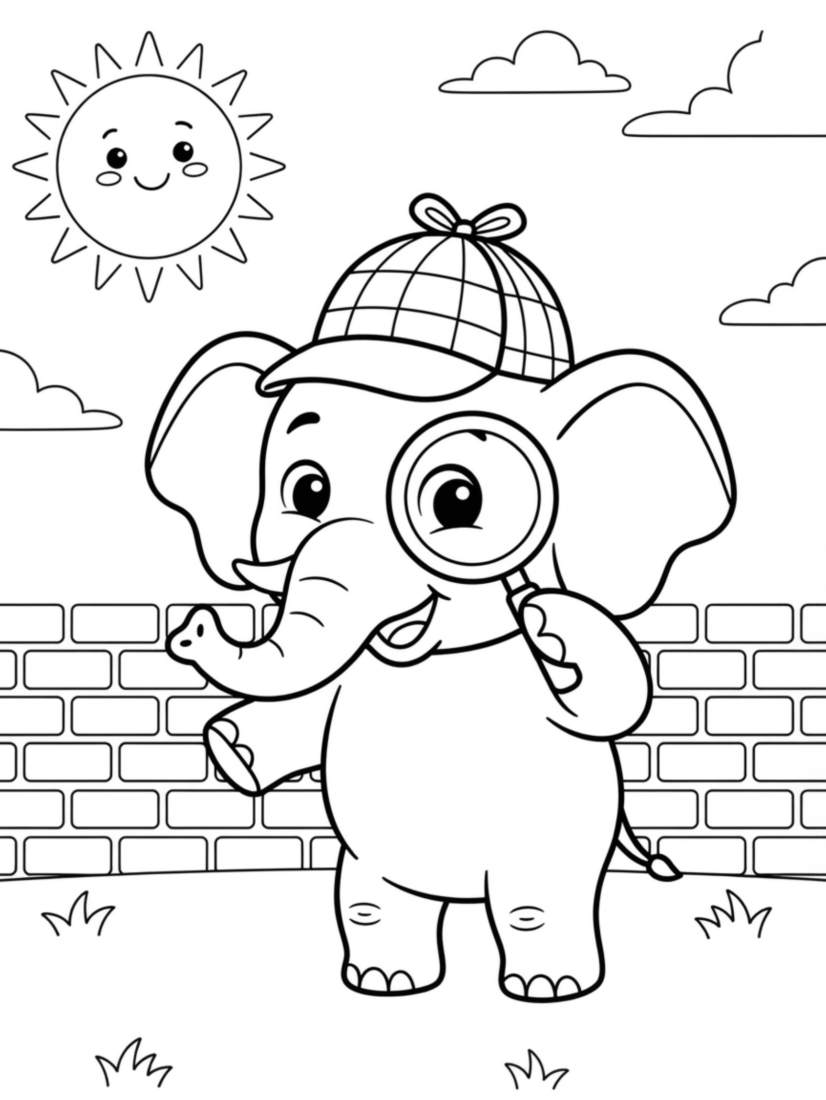 Elephant Detective with Magnifying Glass