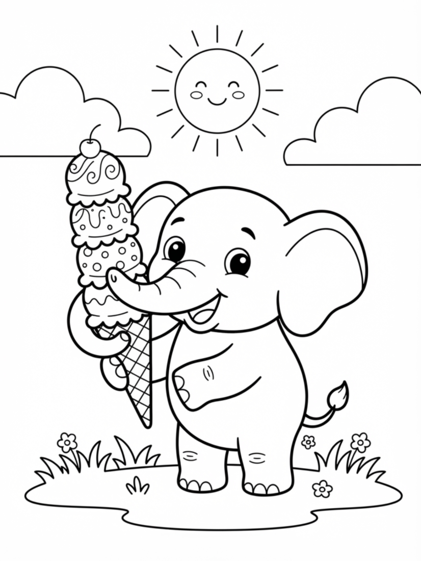 Elephant Eating Ice Cream