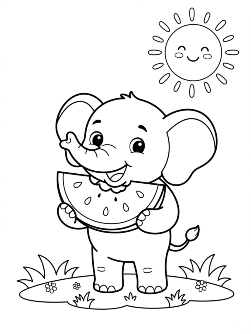 Elephant Eating a Watermelon
