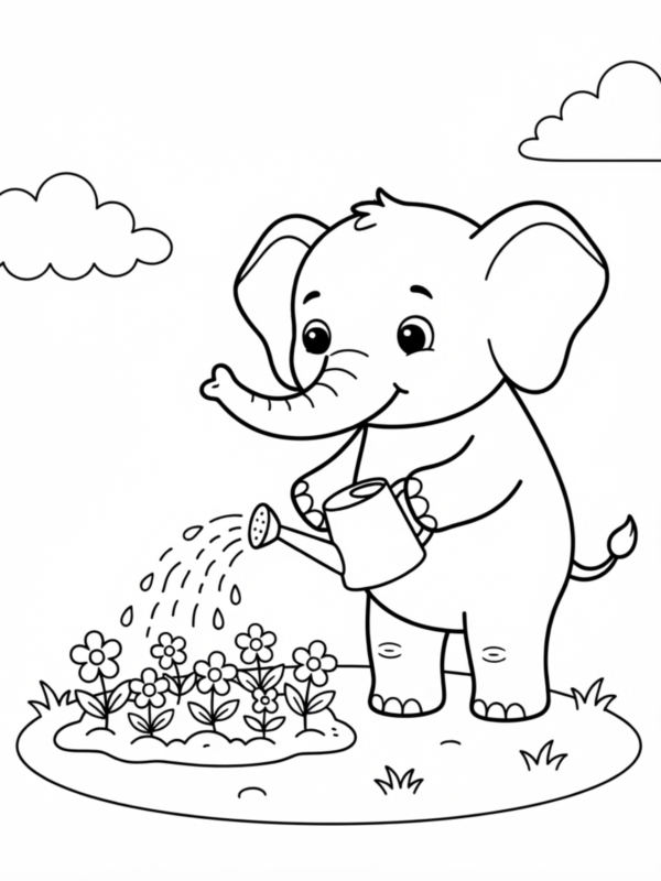 Elephant Gardening with a Watering Can
