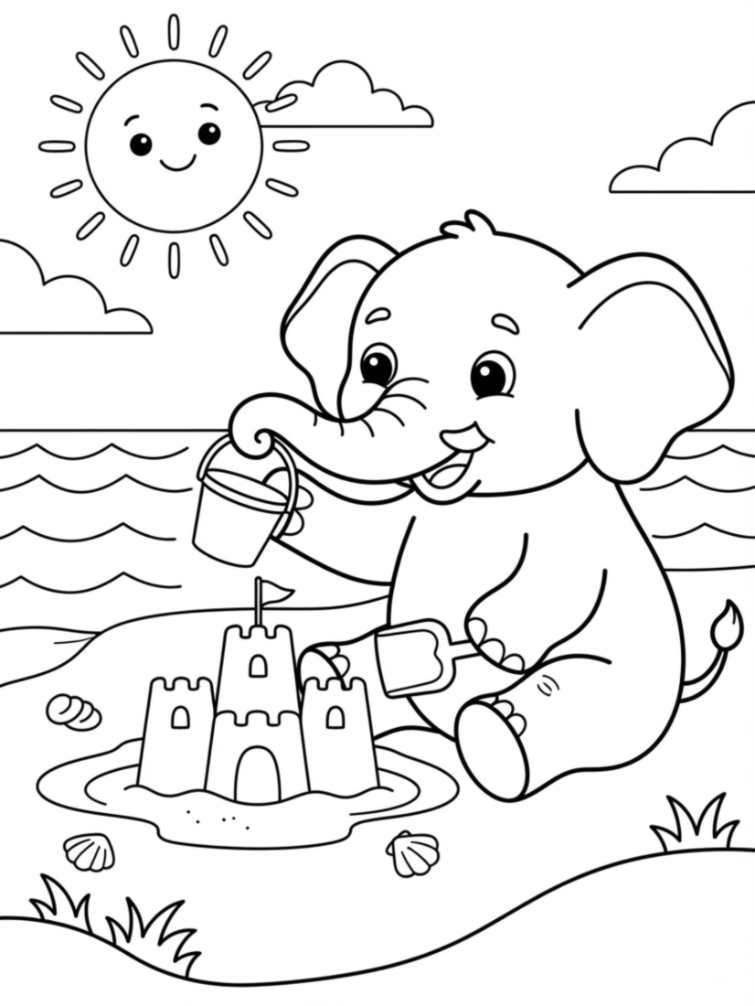 Elephant Making Sandcastles