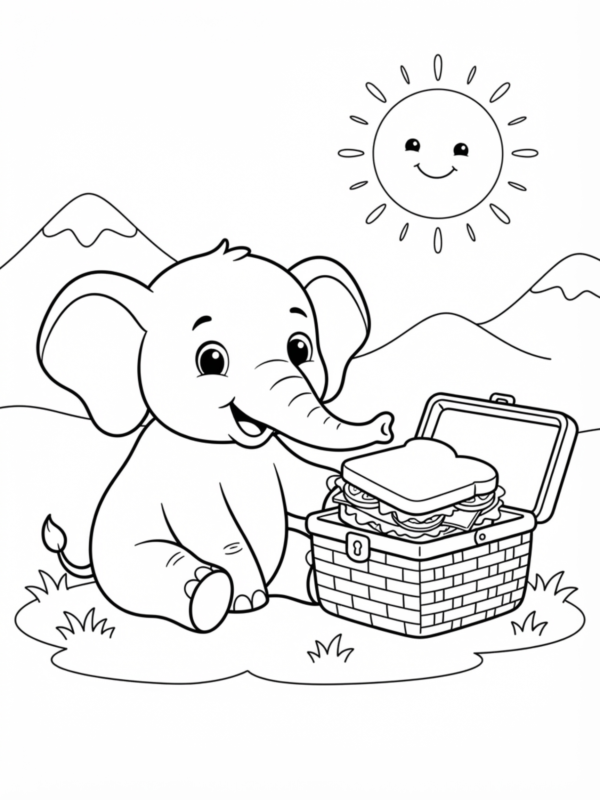 Elephant Picnic with a Basket
