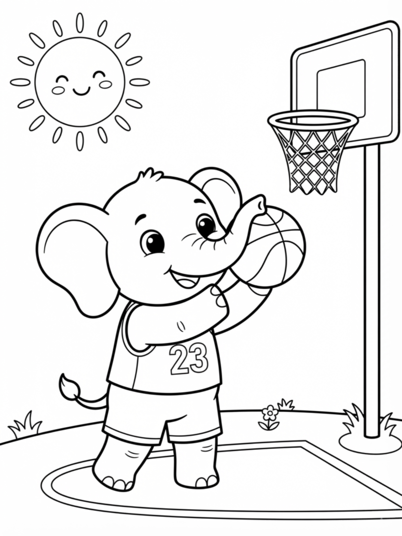 Elephant Playing Basketball