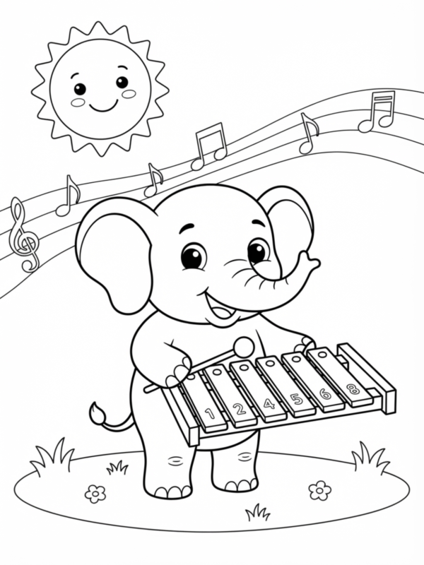 Elephant Playing Music on Xylophone