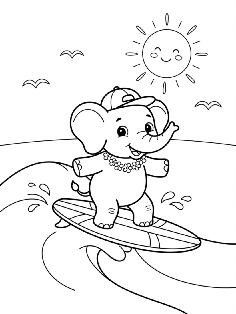 Elephant Surfing on a Wave