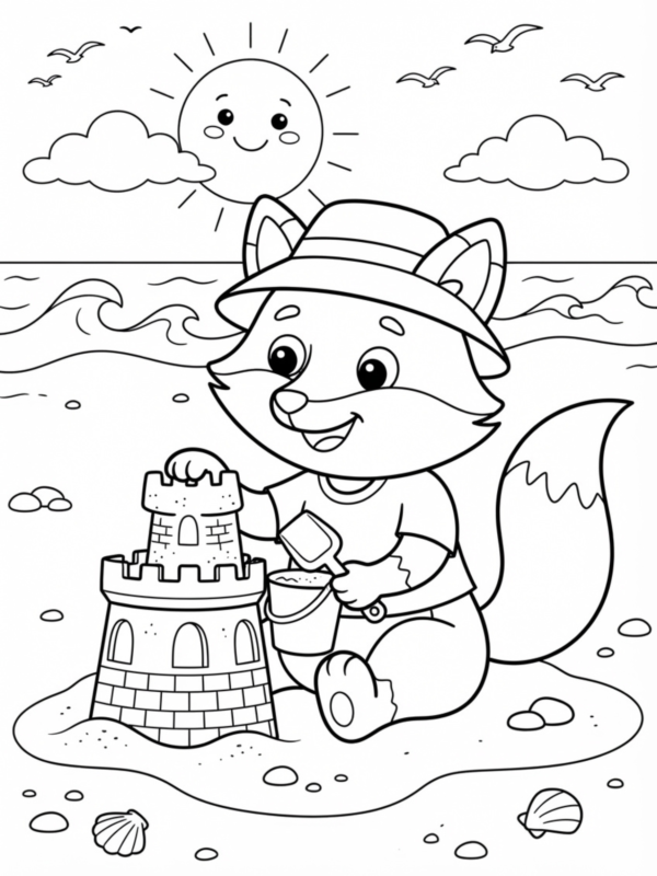 Fox Building a Sandcastle