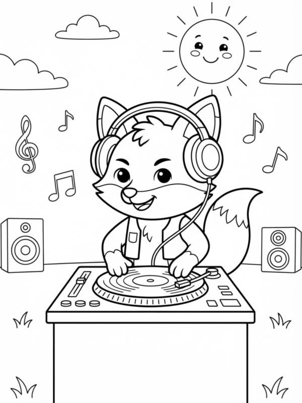 Fox DJ with Headphones