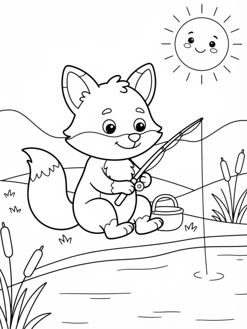 Fox Fishing by a Pond