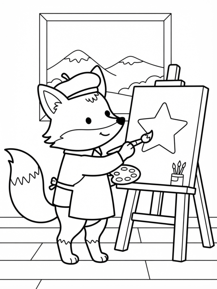 Fox Painting on an Easel
