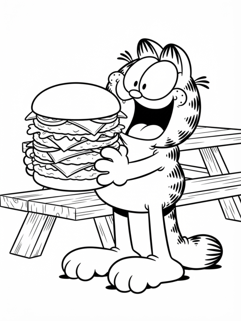 Garfield Eating a Giant Hamburger