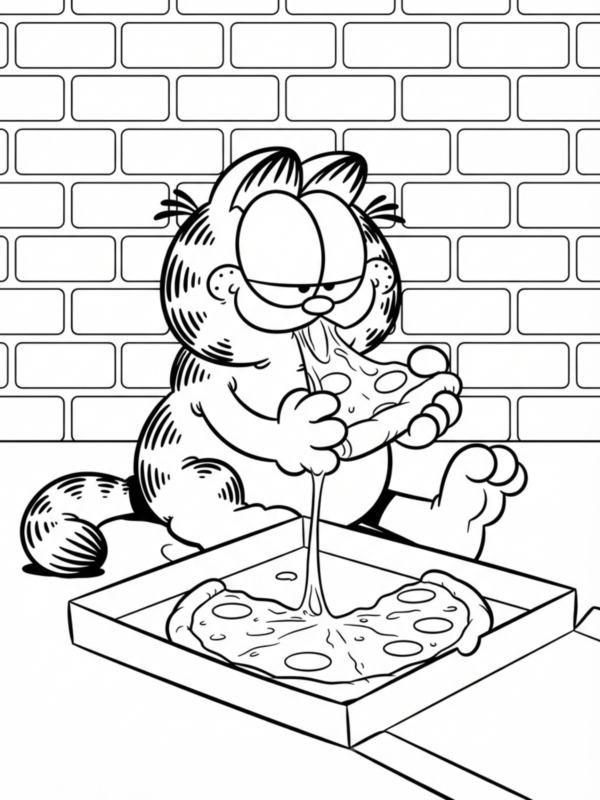 Garfield Eating a Giant Pizza