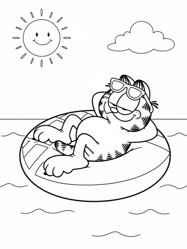 Garfield Floating on a Pool Float
